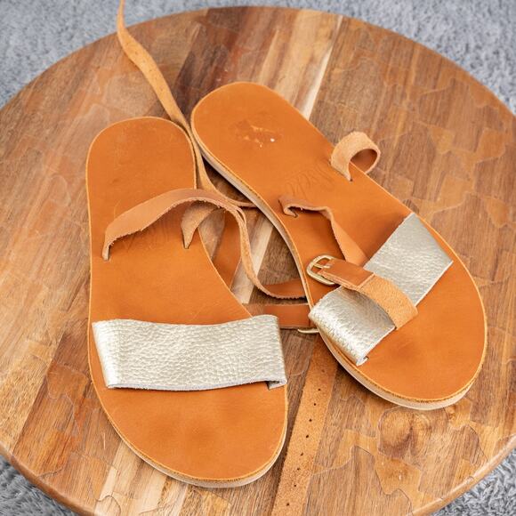 SSEKO GENUINE! WOMENS USA 7 STONE GRAY & CARAMEL SARAH SANDALS - Picture 1 of 5
